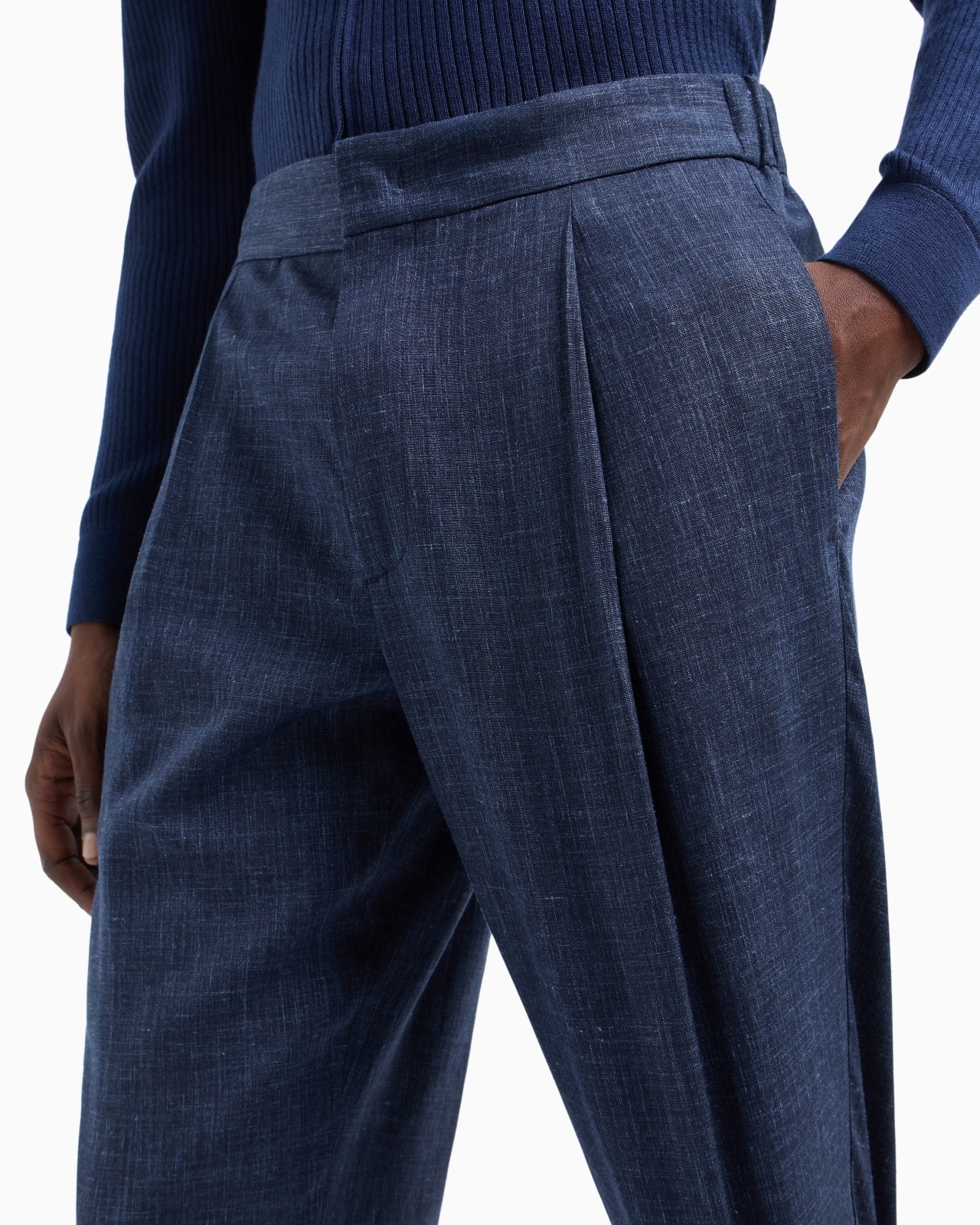 WOOL, SILK AND LINEN CANVAS SINGLE-PLEAT TROUSERS - 5