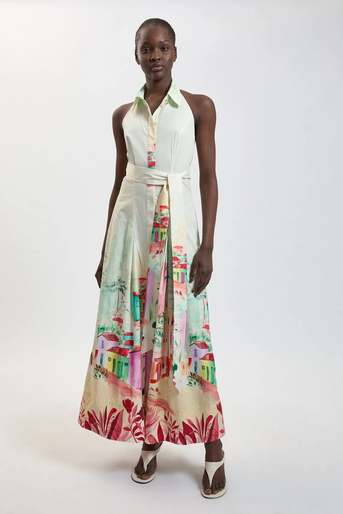 Scenic Print Cotton Sateen Shirt Dress - 1