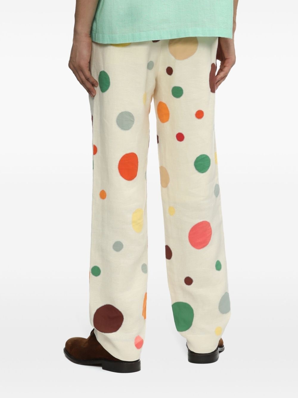 spot-print linen trousers - 4
