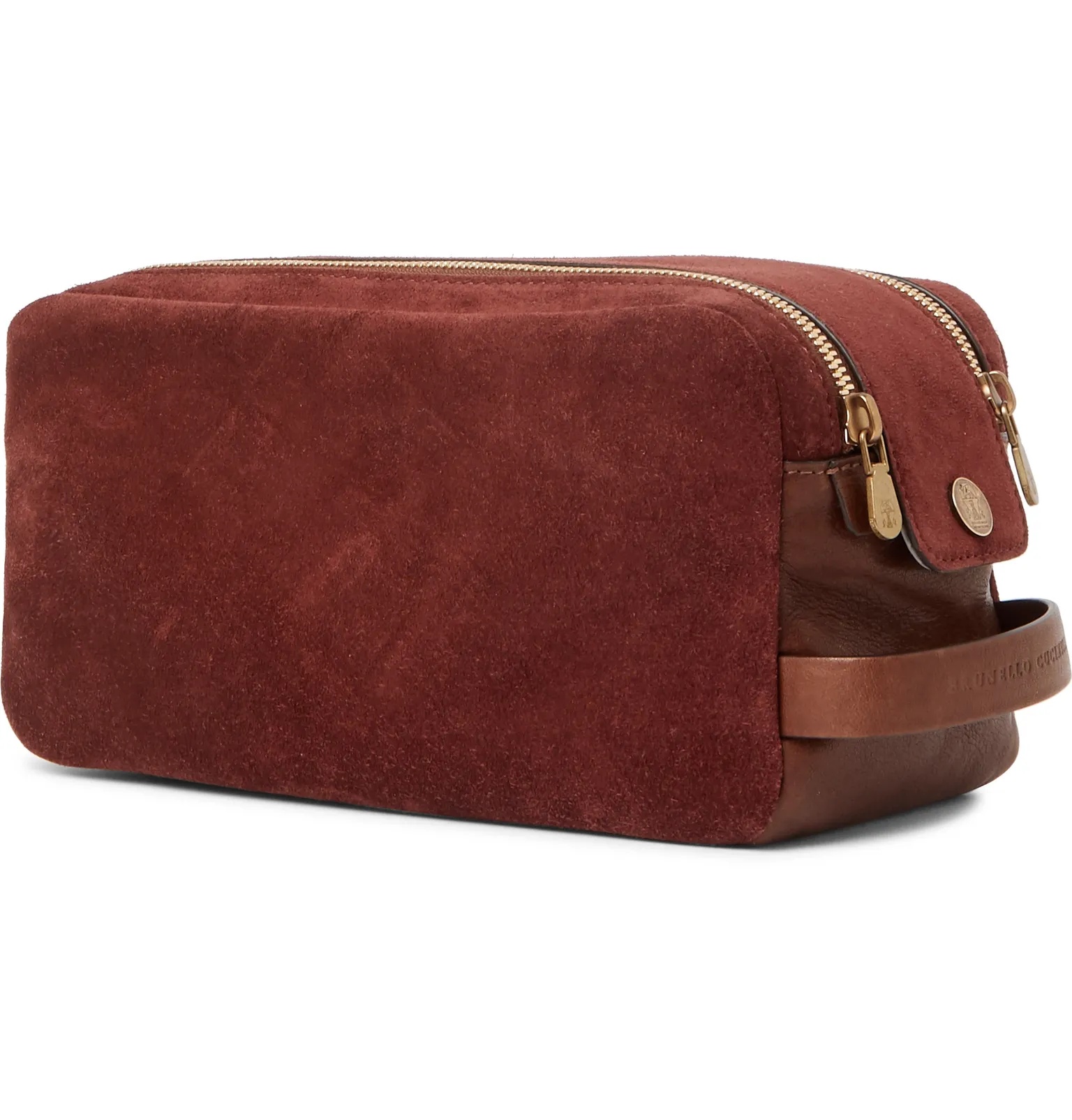 Leather-Trimmed Suede Wash Bag - 3