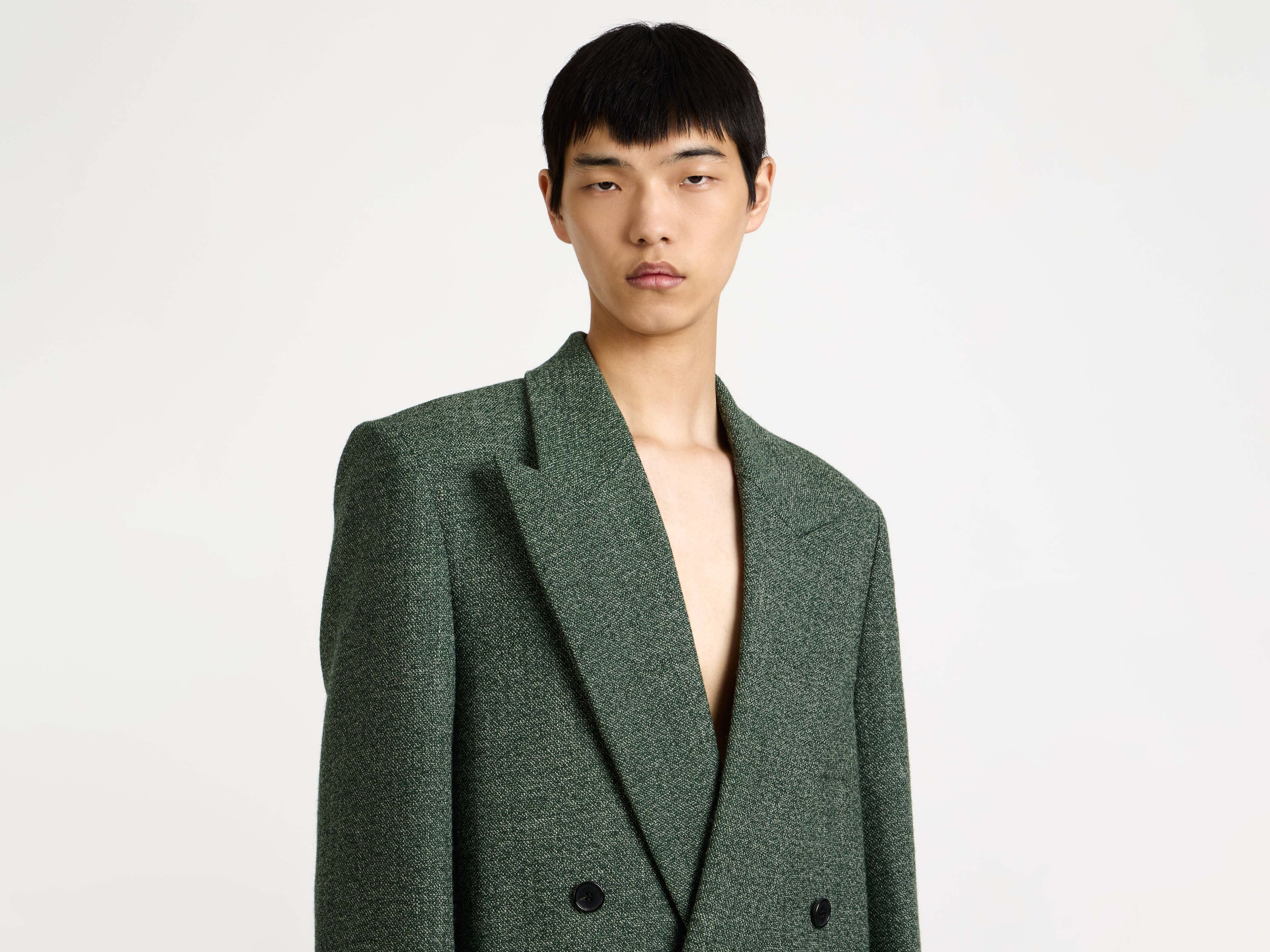 DOUBLE BREASTED COAT IN BOTTLE GREEN - 5