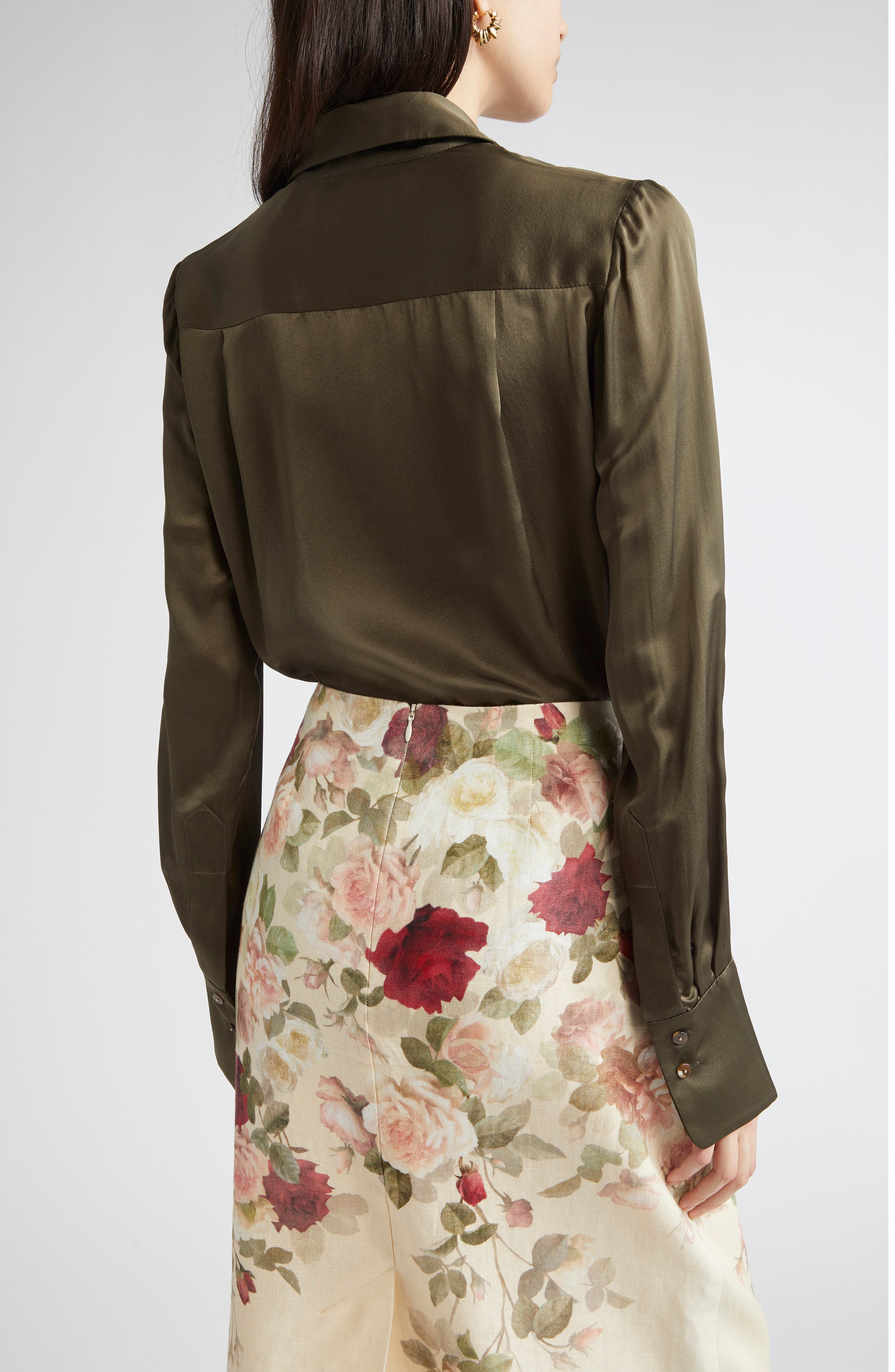 Zimmermann Hypnotic Silk Button-Up Shirt in Olive at Nordstrom - 3
