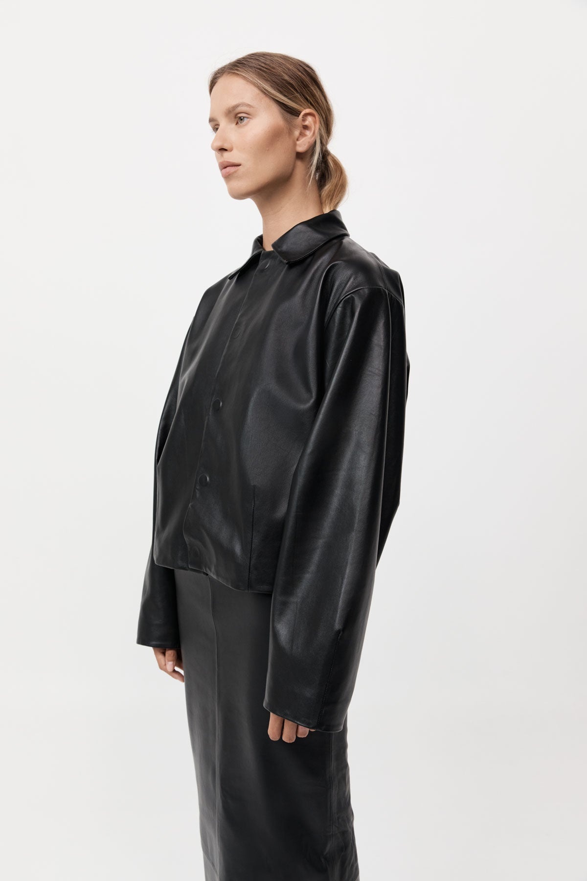 Cocoon Leather Jacket - Black - 4