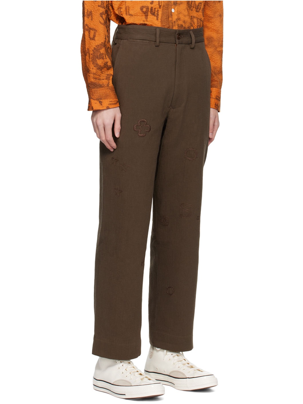 Brown Embroidered Trousers - 2
