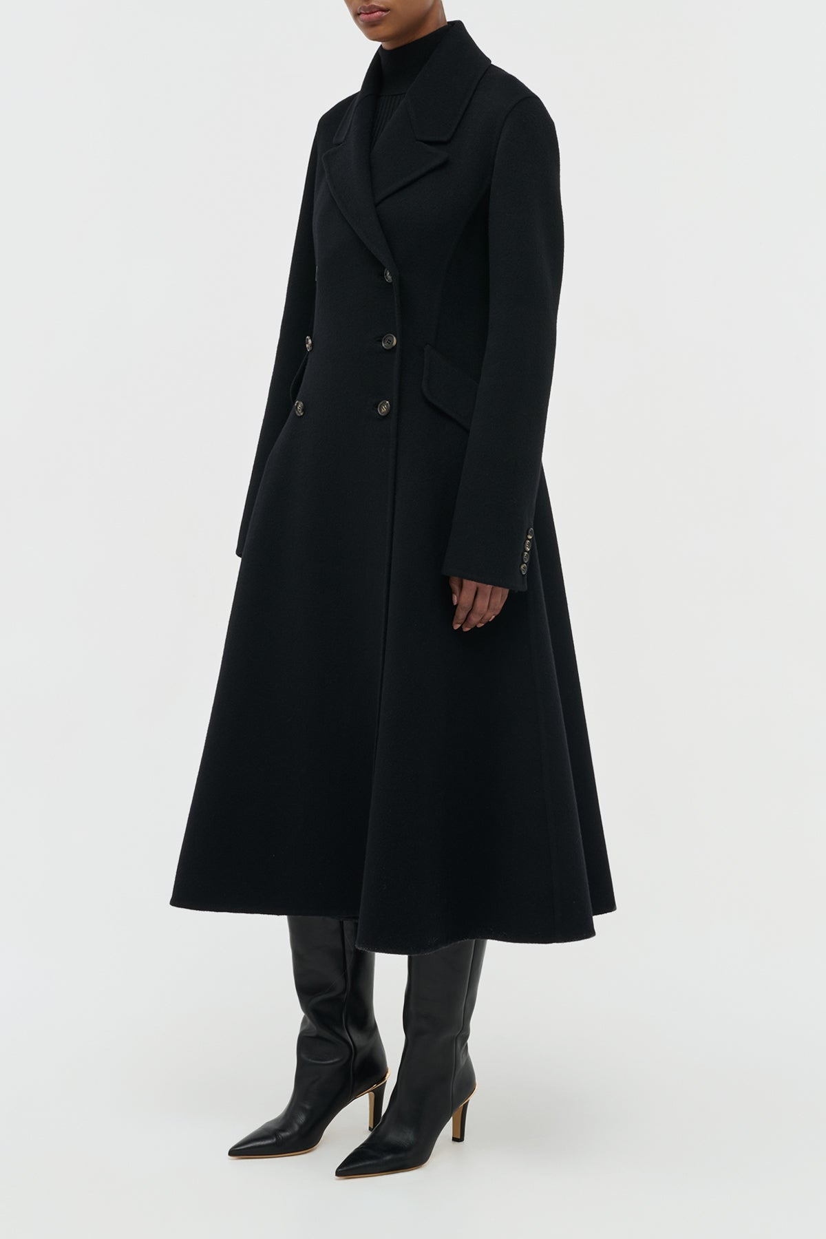 Cantwell Coat in Black Double-Face Recycled Cashmere - 3