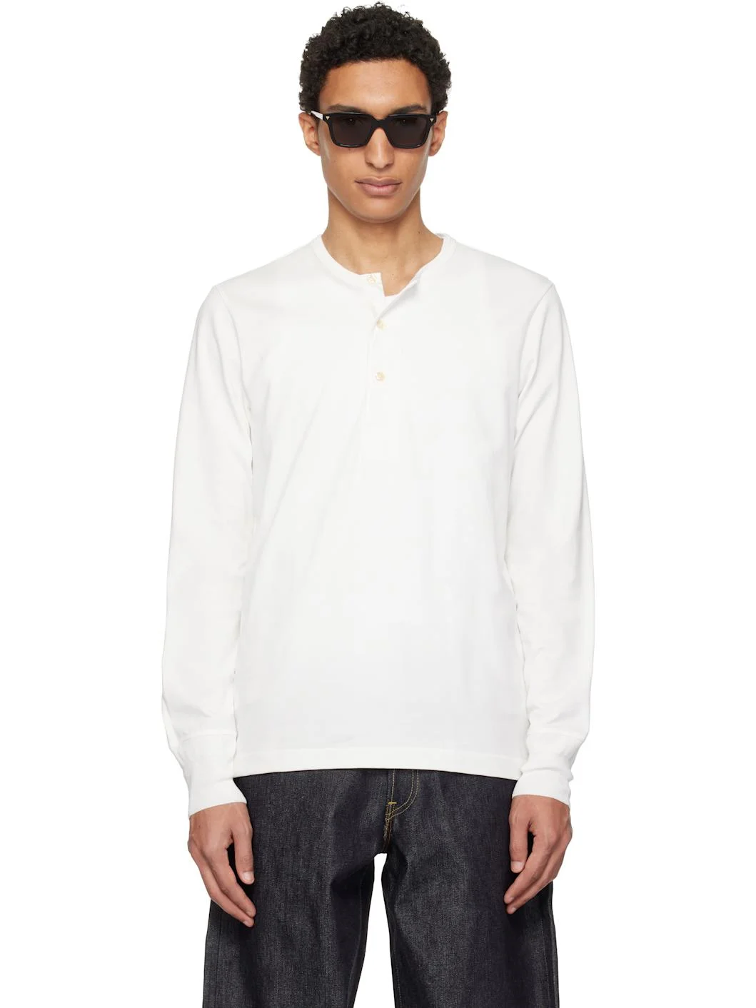 White 2M06 Mid-Century Machine Refined Fit Long Sleeve Henley - 1