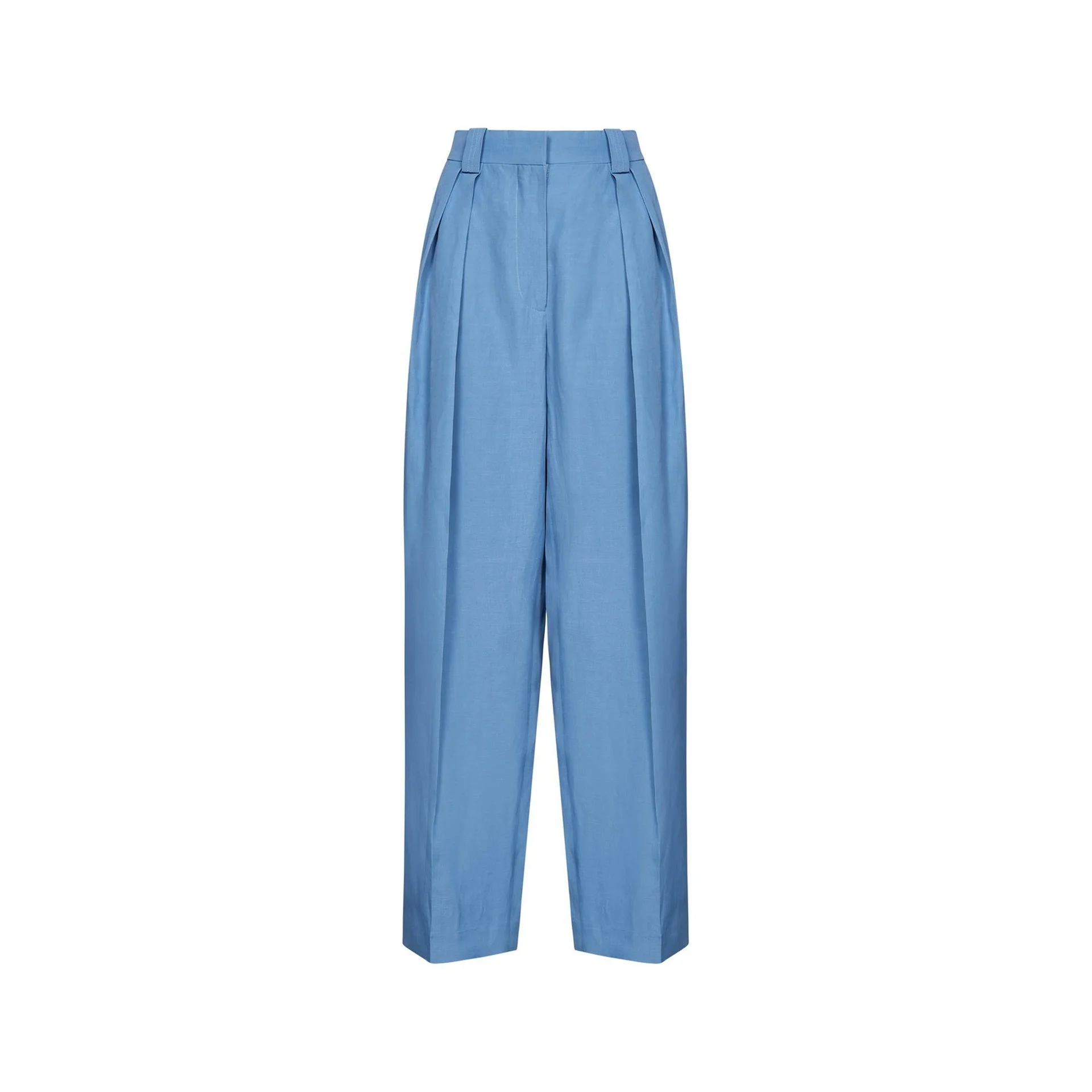 High-Waist Tailored Trousers Blue Linen Viscose - 1