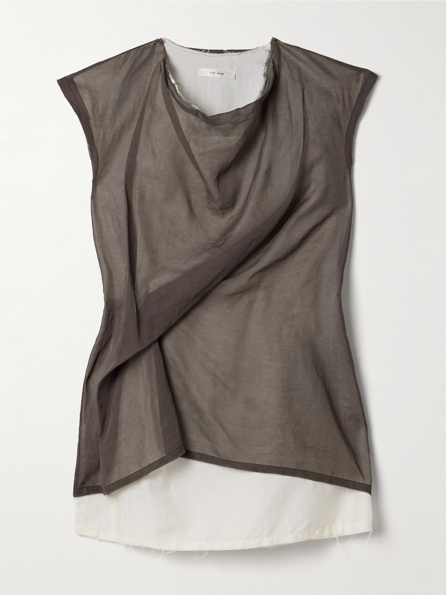 Inawa frayed layered draped cotton-voile tank Brass - 1