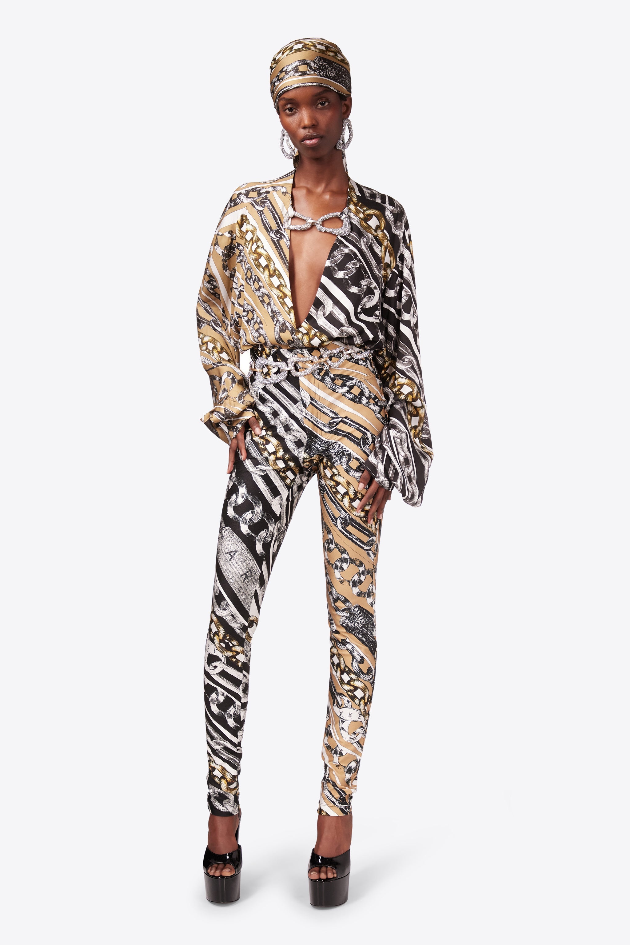 CHAIN PRINTED CRYSTAL LINK BLOUSE - 4