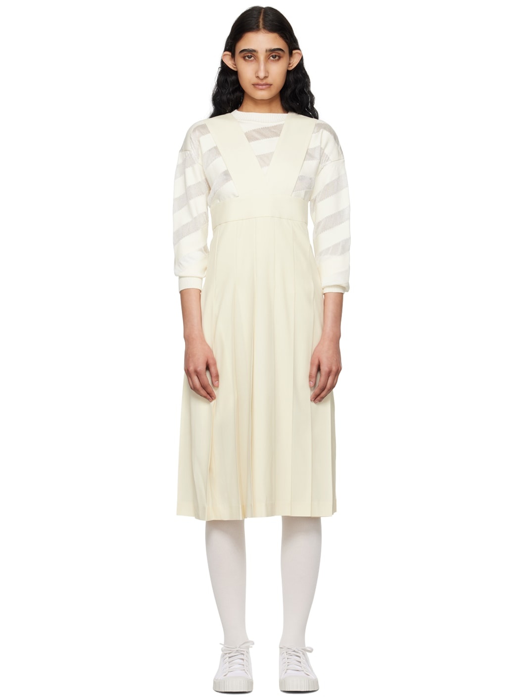 Off-White Pleated Midi Dress - 1
