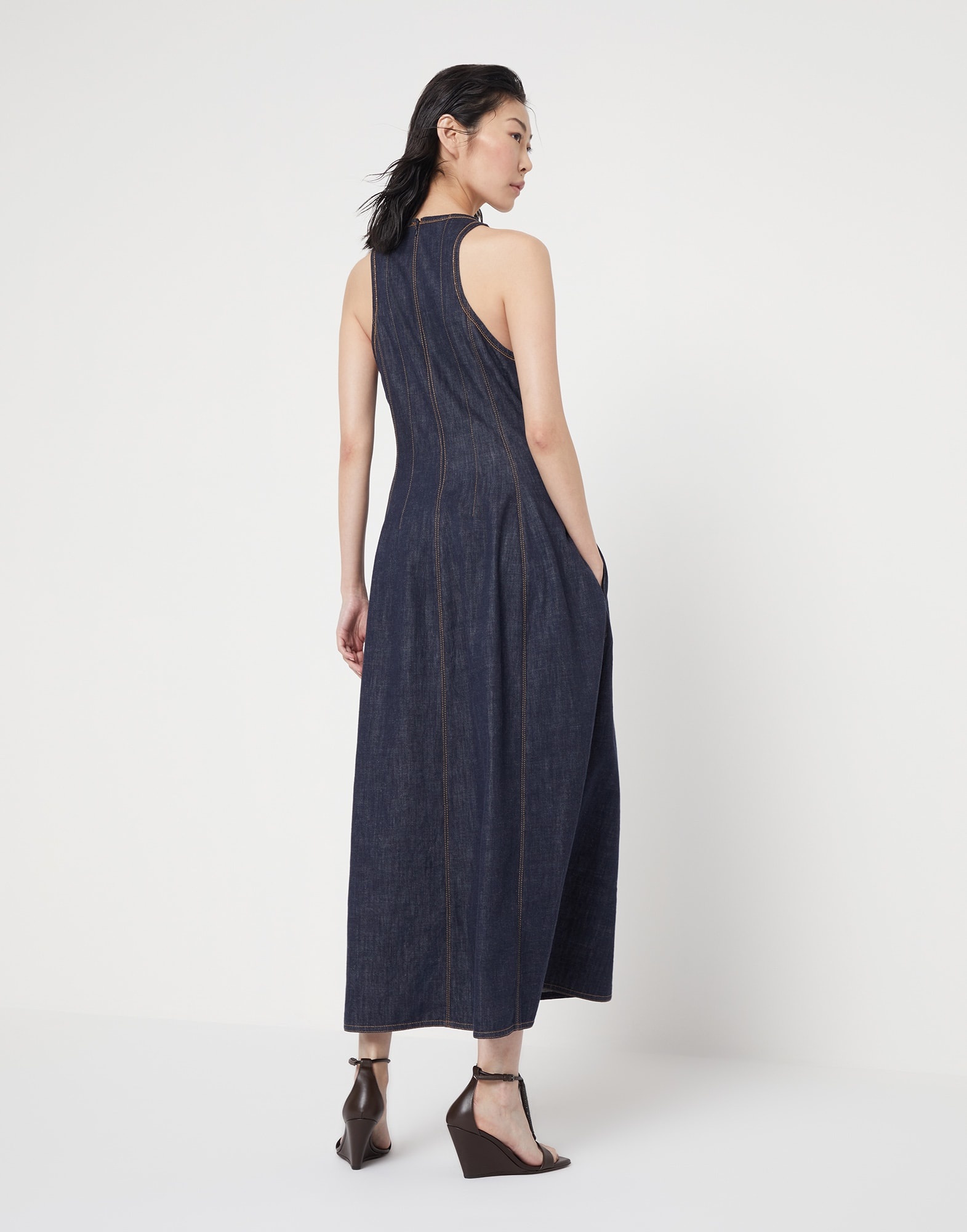 Lightweight wet-effect denim dress with shiny trims - 2