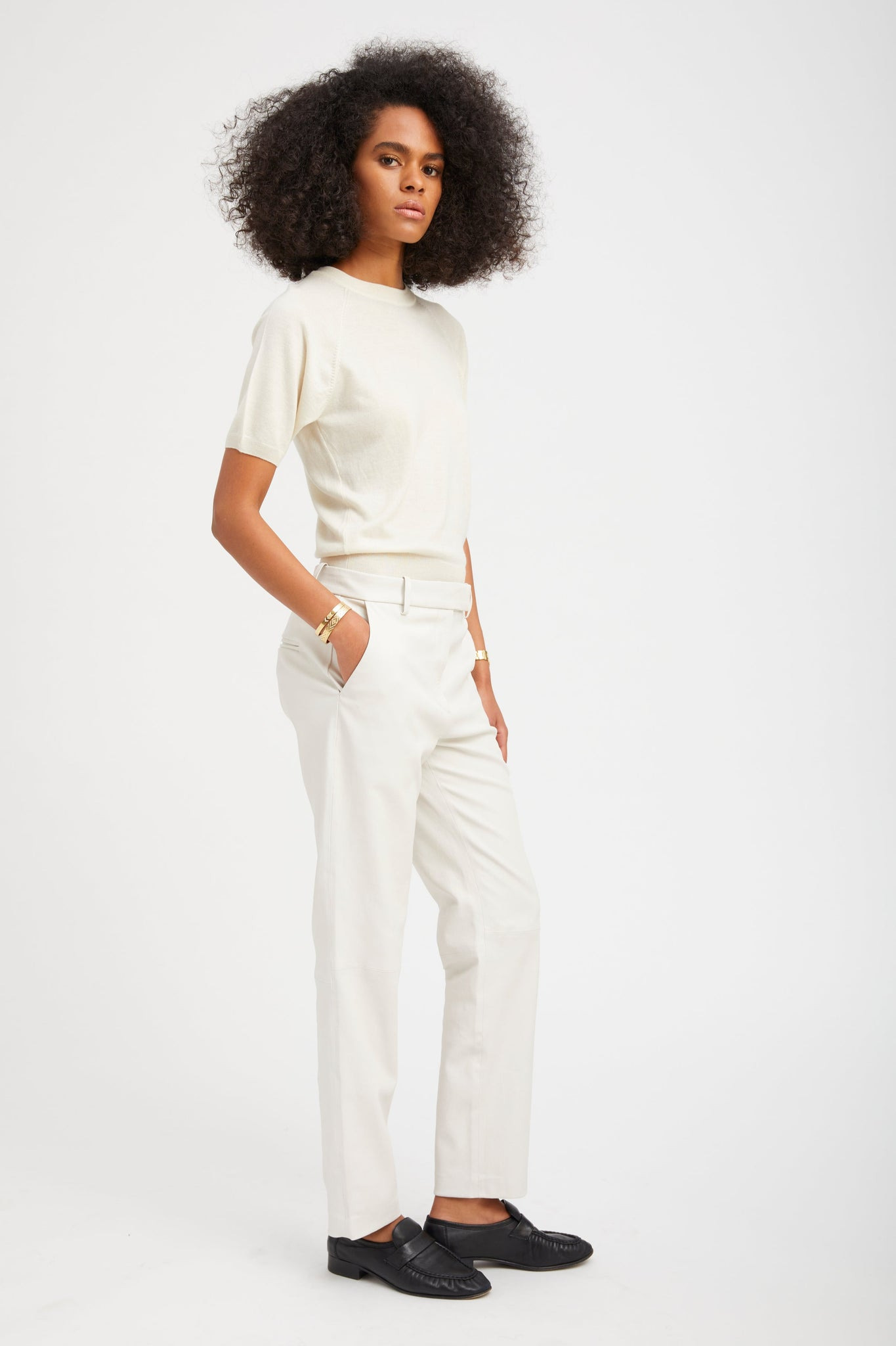 SHELL LEATHER SOPHIA CIGARETTE TROUSERS - 3