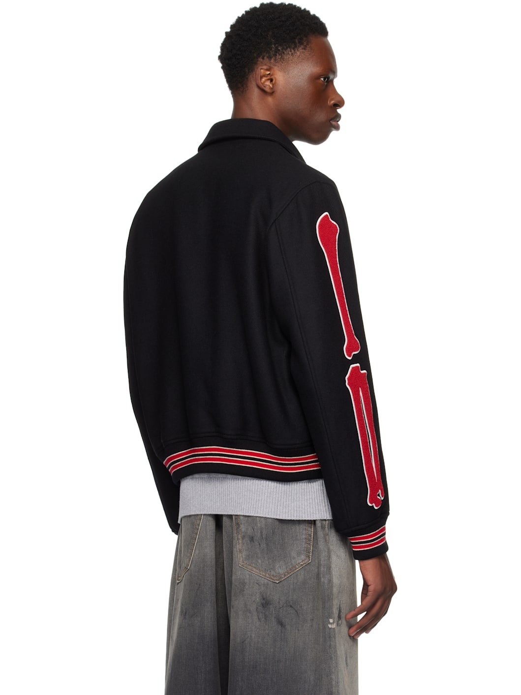 Black & Red Bones Bomber Jacket - 3