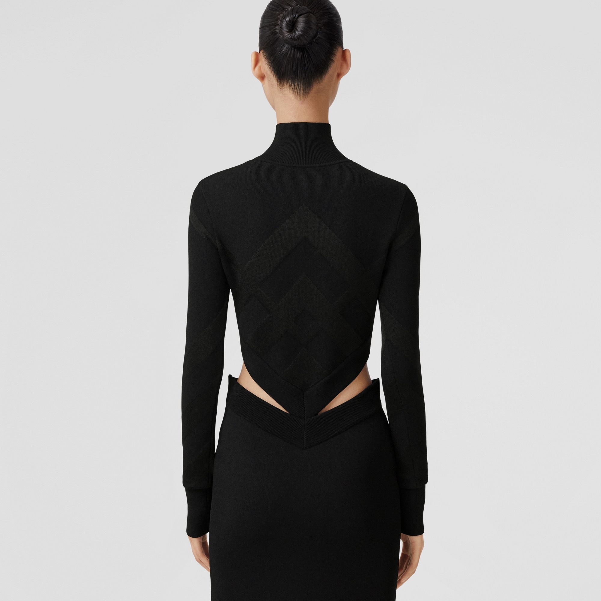 Chevron Check Jacquard Turtleneck Top - 3