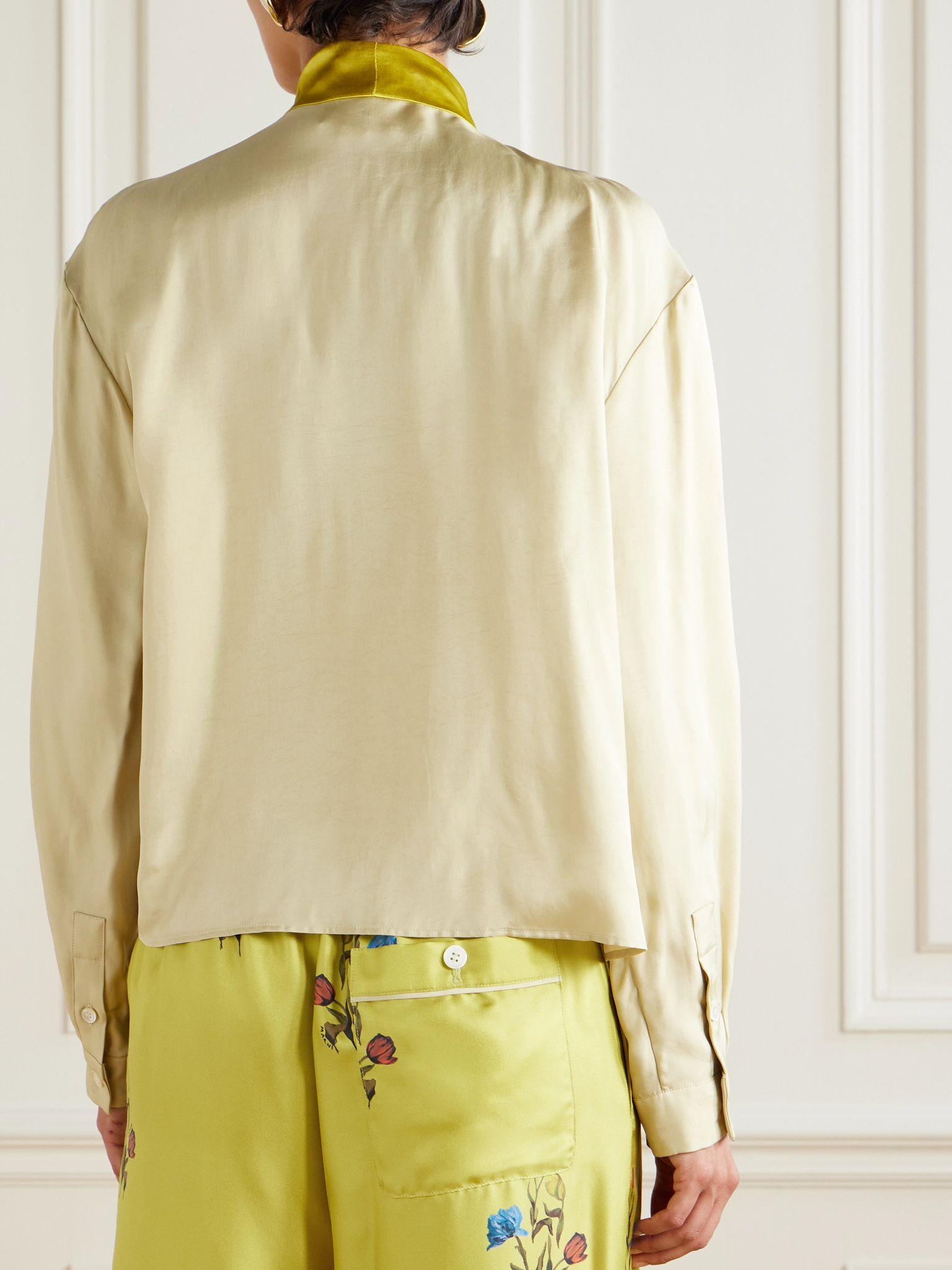 Pussy-bow satin-twill blouse Cream - 4