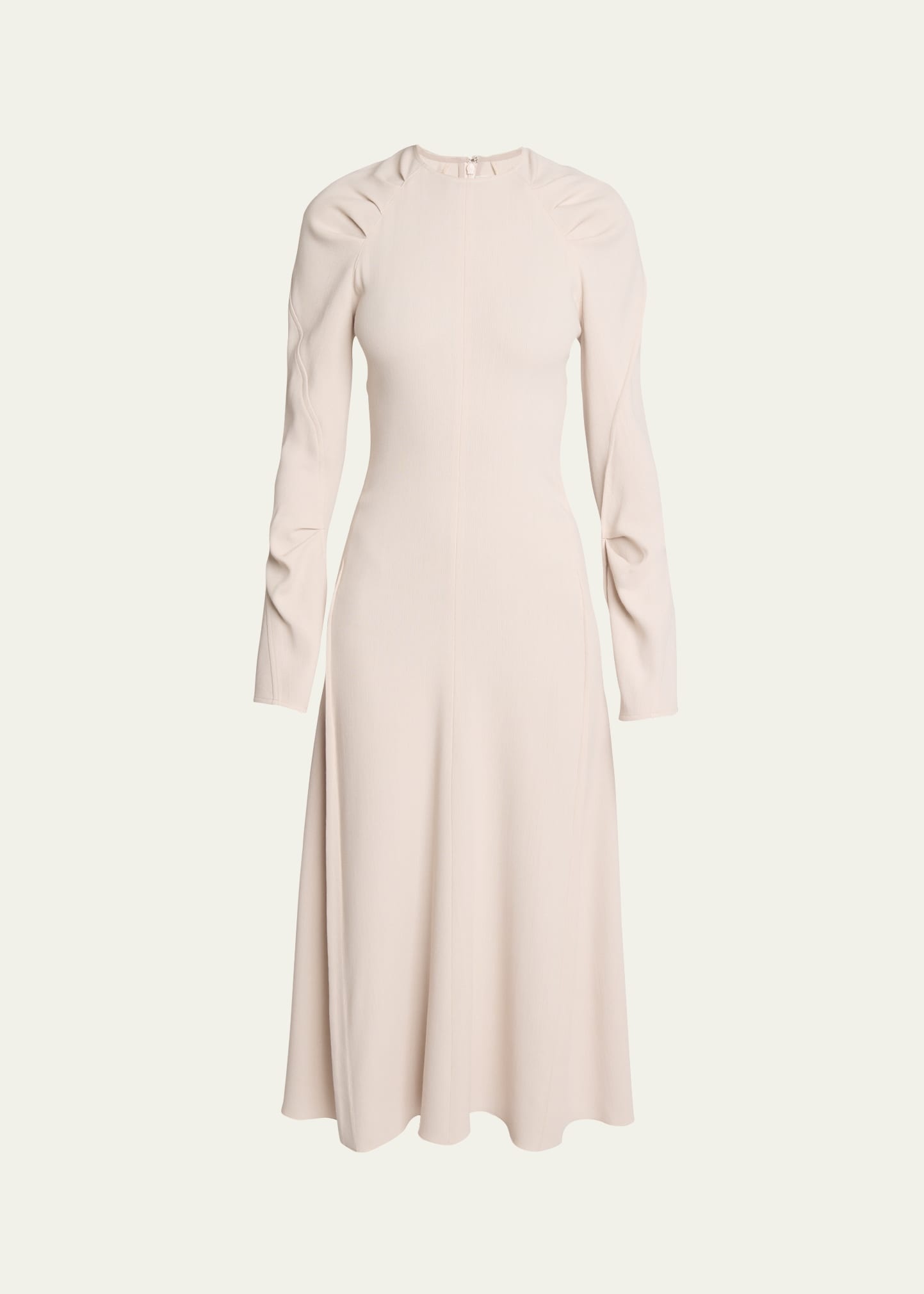 Long-Sleeve Pleated Raglan Midi Dress - 1