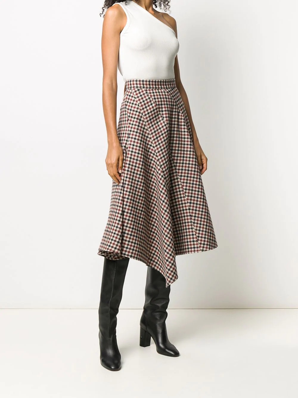 checked asymmetric skirt - 3