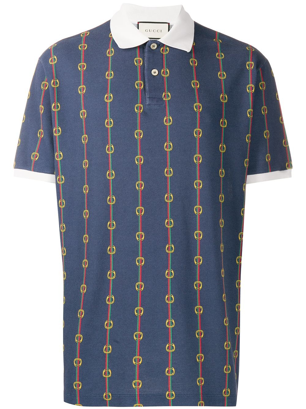 horsebit chain print oversized polo shirt - 1