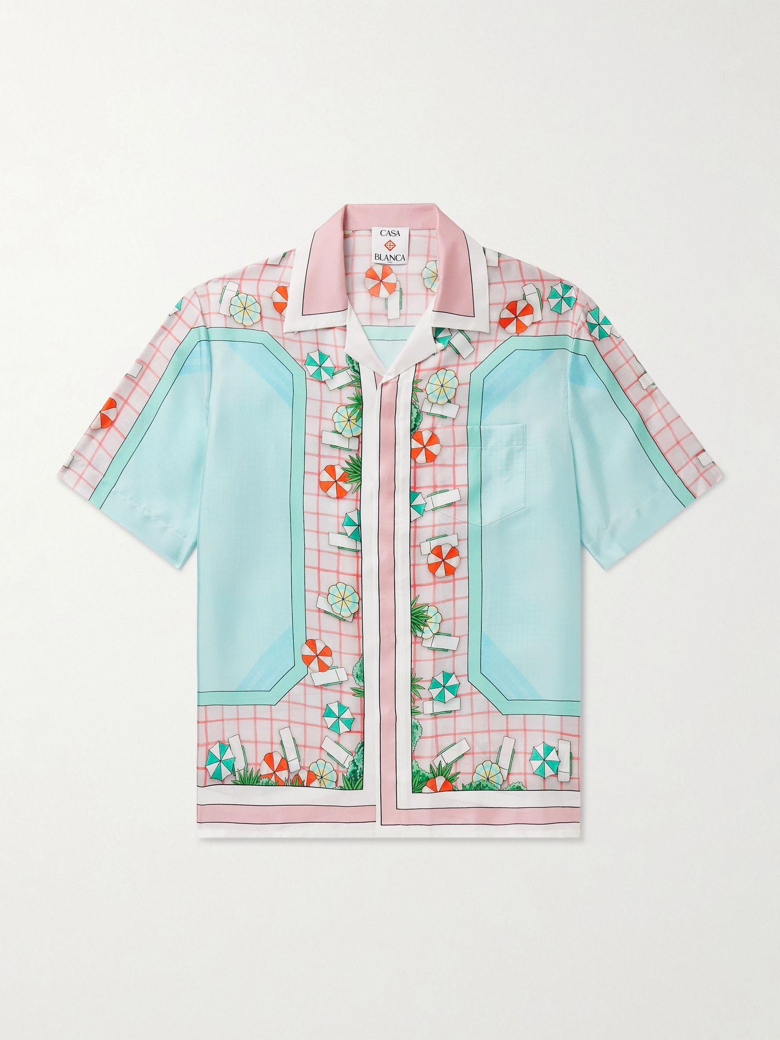 Copacabana Convertible-Collar Printed Silk-Twill Shirt Pink - 1