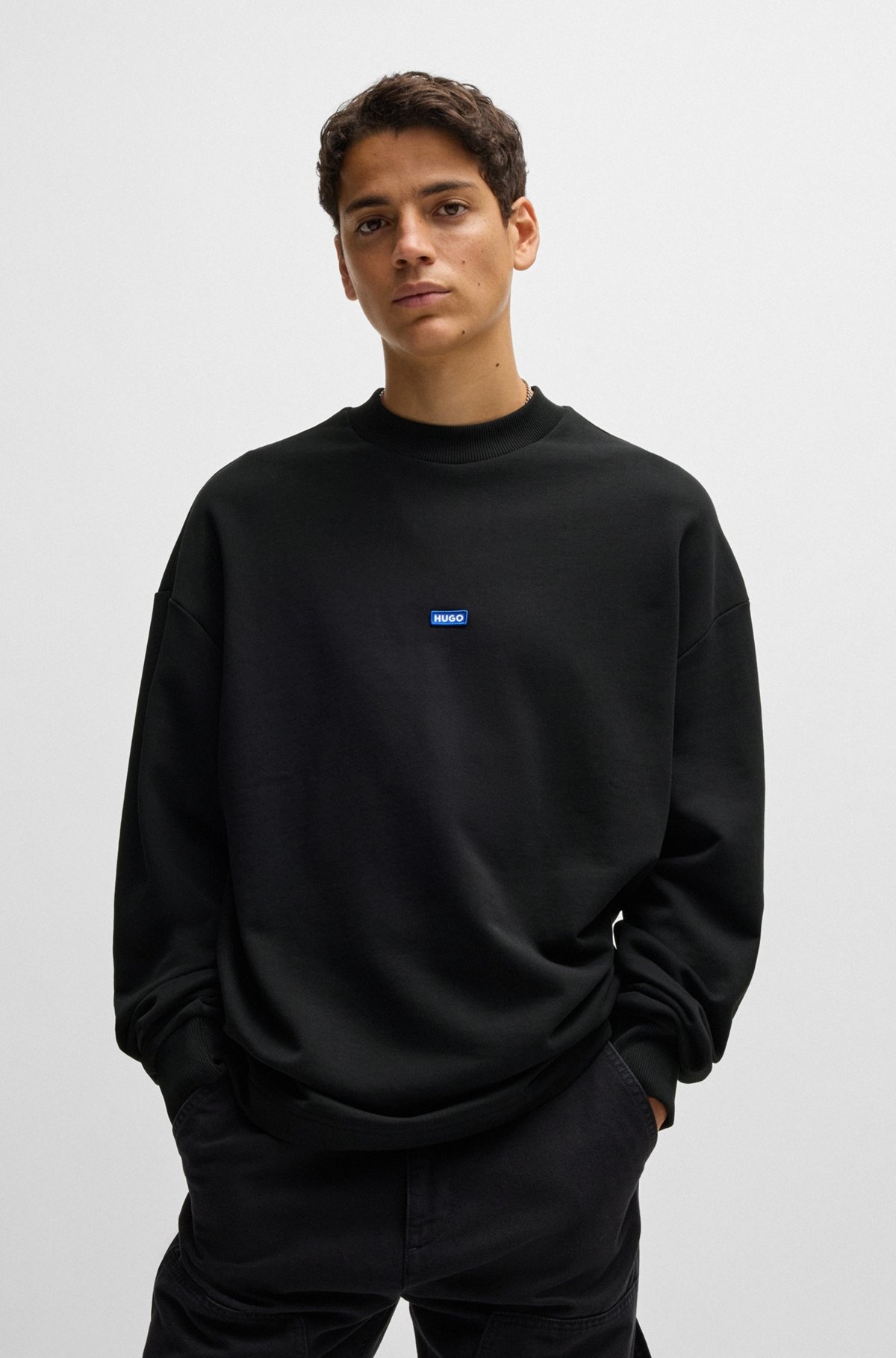 COTTON-TERRY SWEATSHIRT WITH BLUE LOGO LABEL - 2