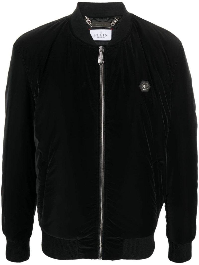 logo-patch zip-up bomber jacket 1