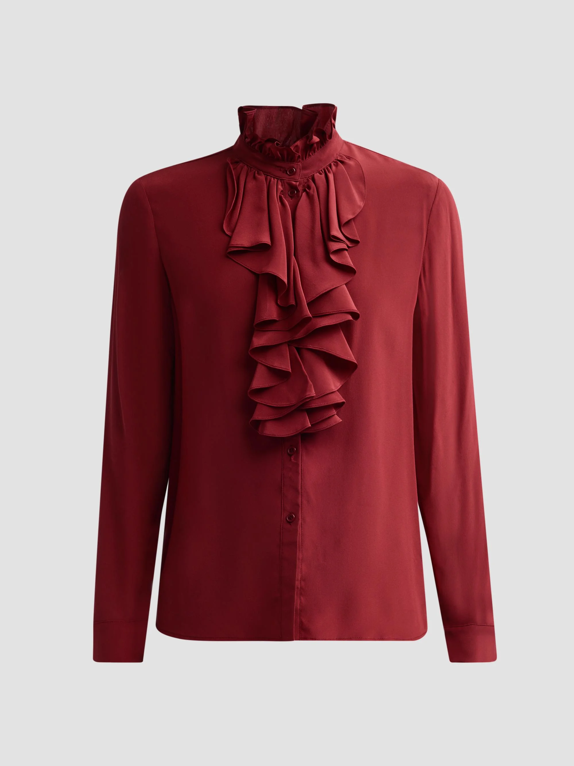 Women's Lily Silk Ruffle Blouse - Crimson - 1