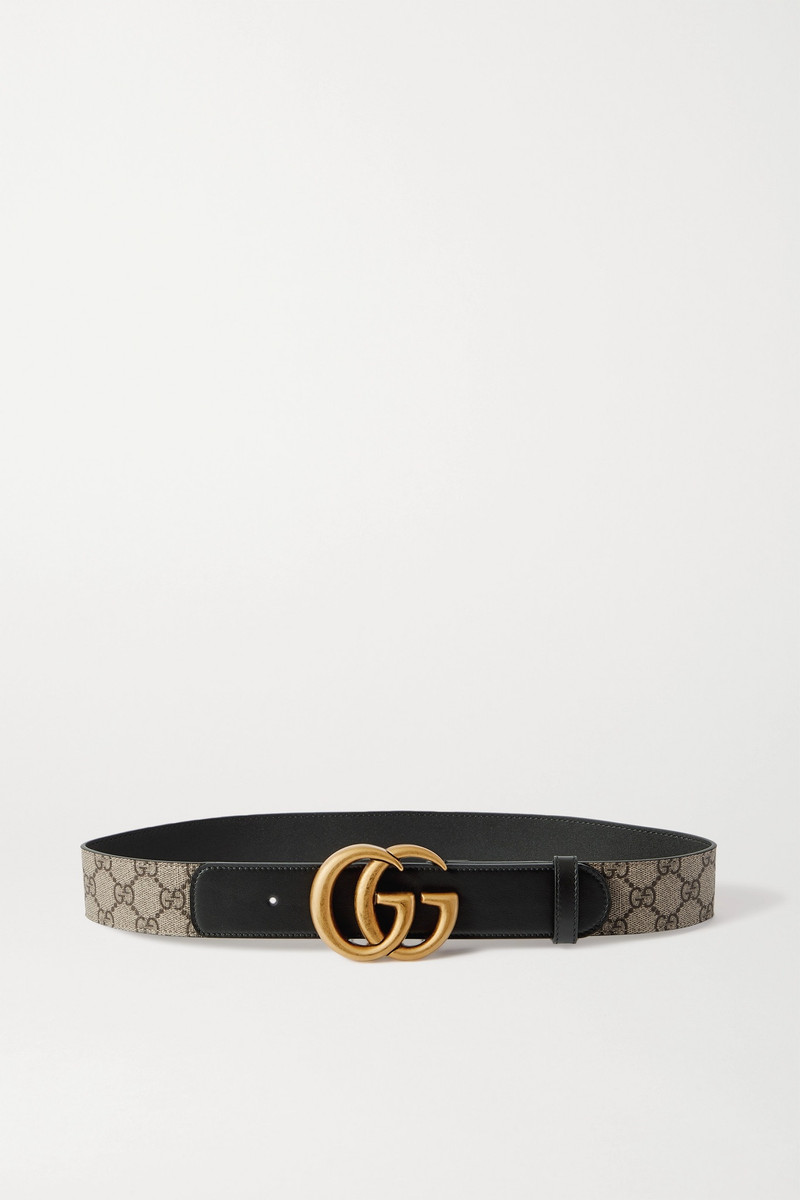 Leather-trimmed printed coated-canvas belt - 1