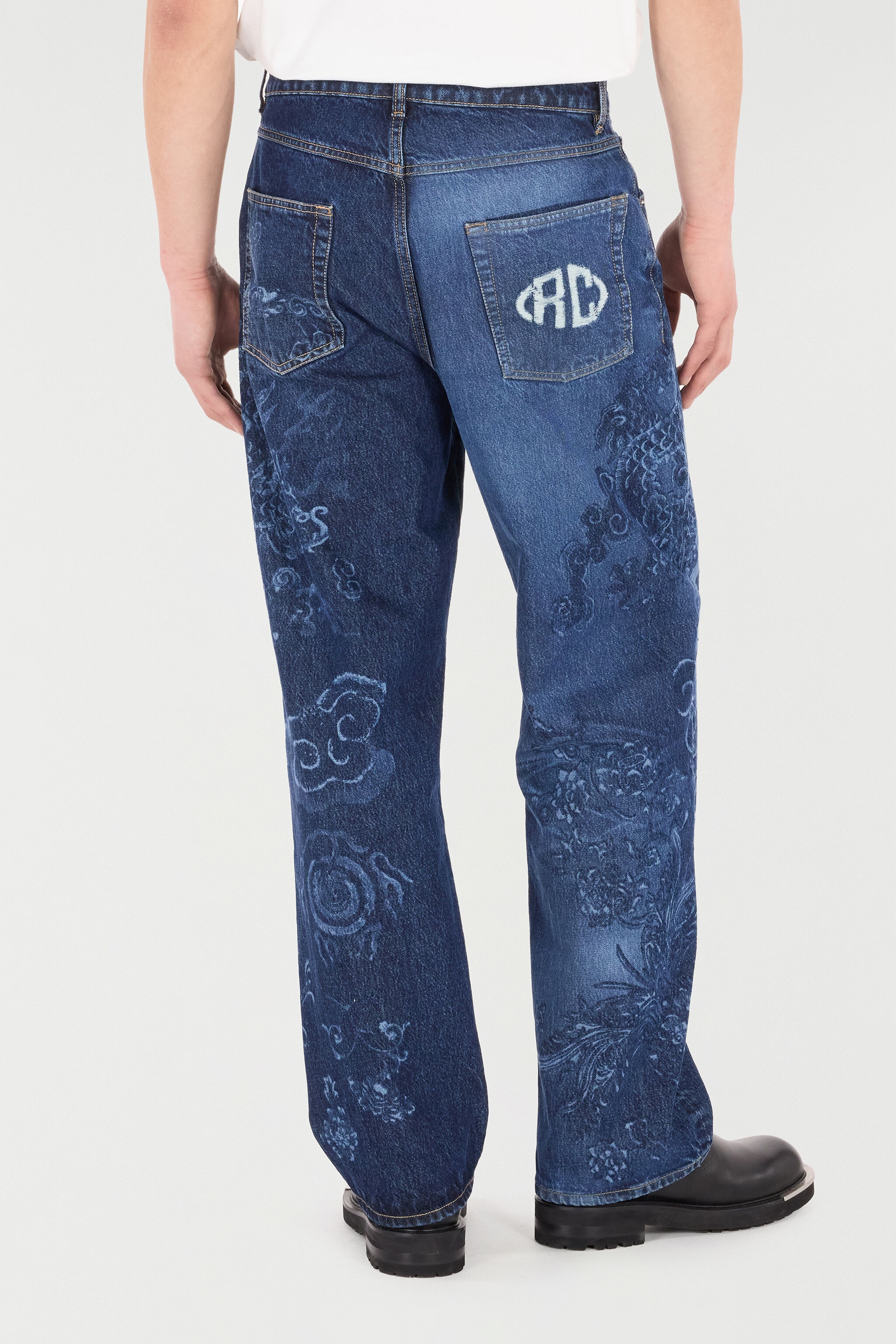 Jeans with Dragon and Floral Motif - 4
