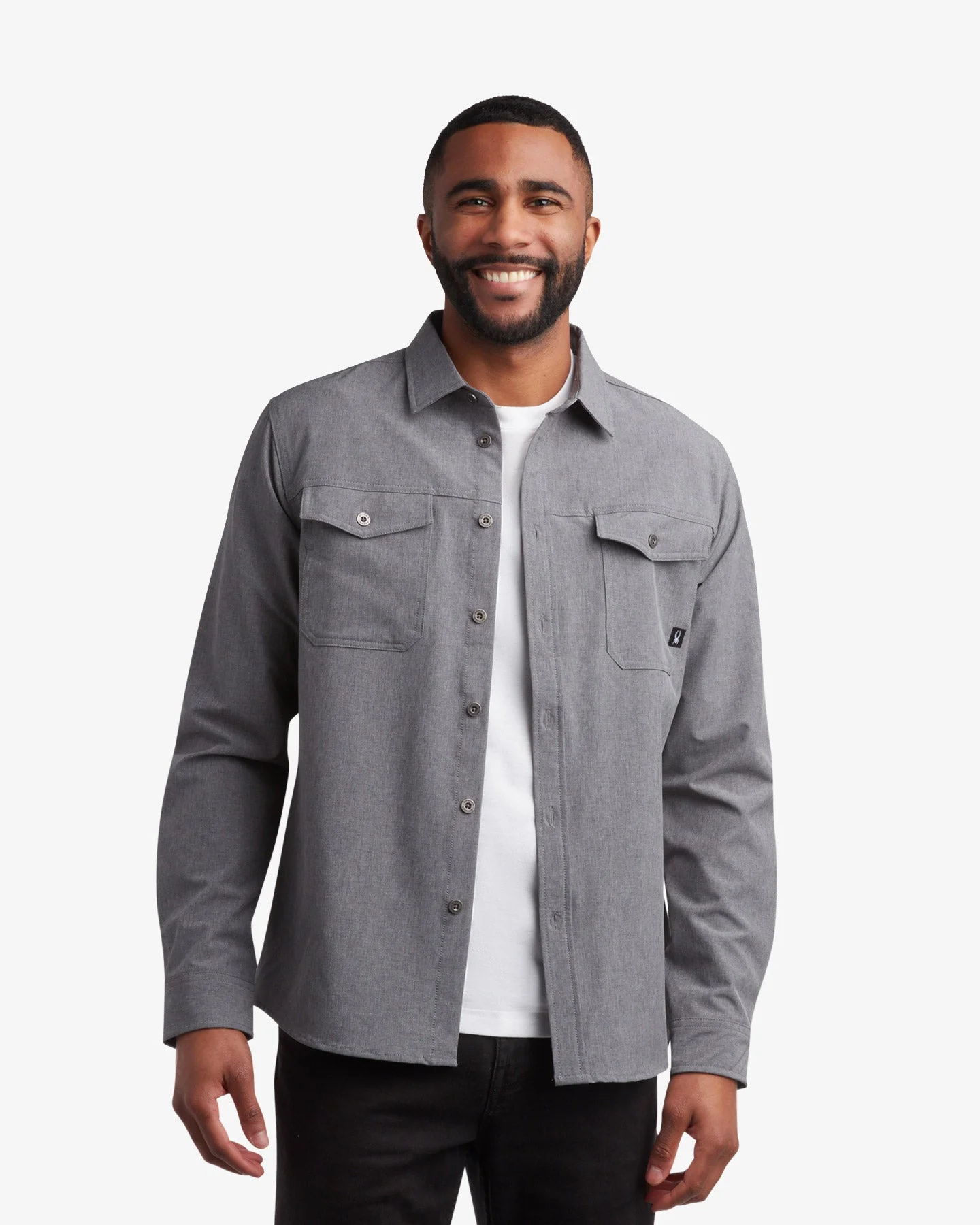 Men's Melange Long Sleeve 2 Pocket - Gray - 1