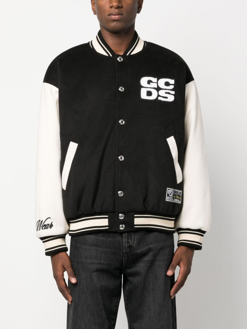 two-tone logo-patch bomber jacket 3