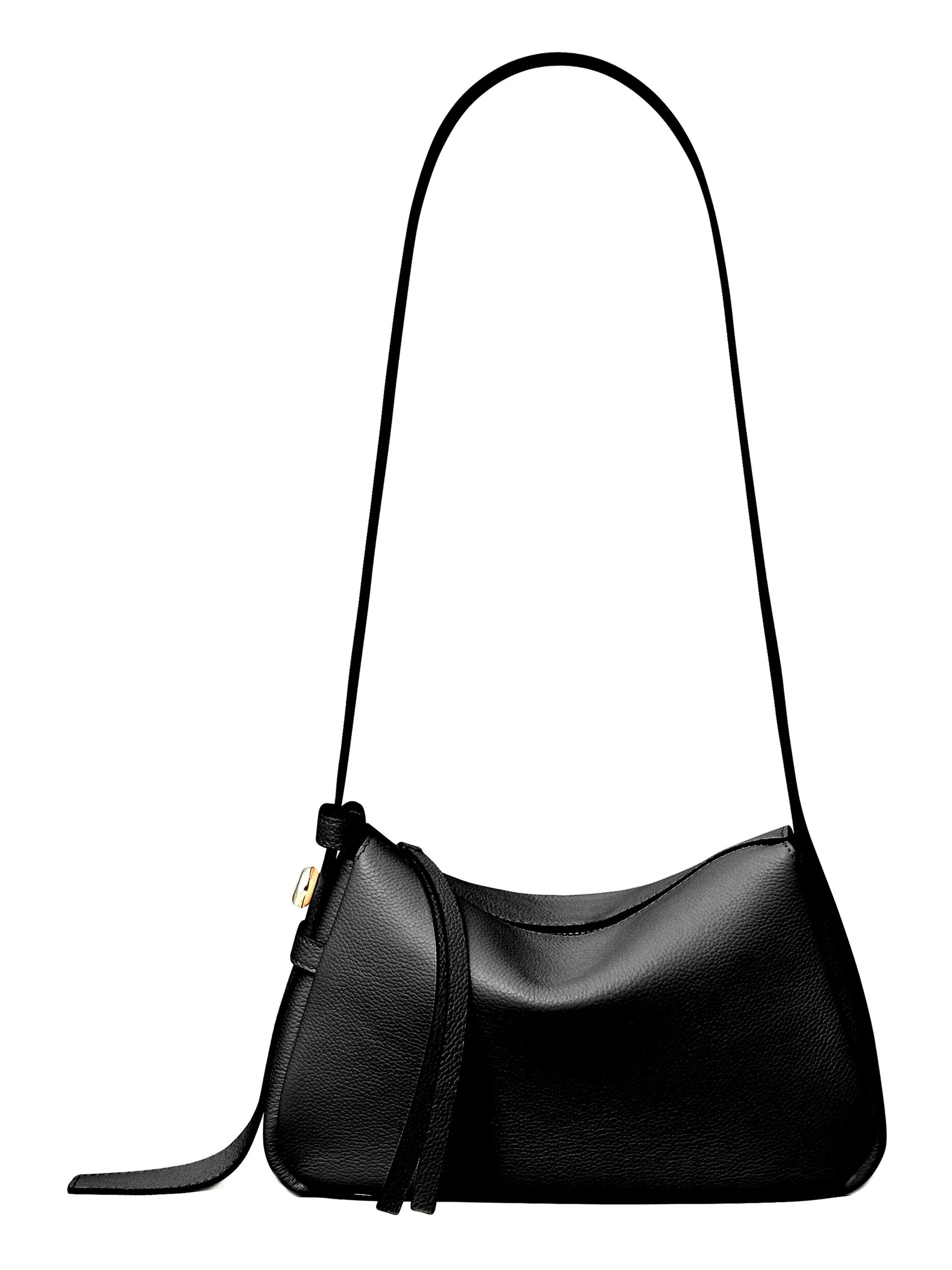 Women's Small Romy Leather Shoulder Bag - Black - 1