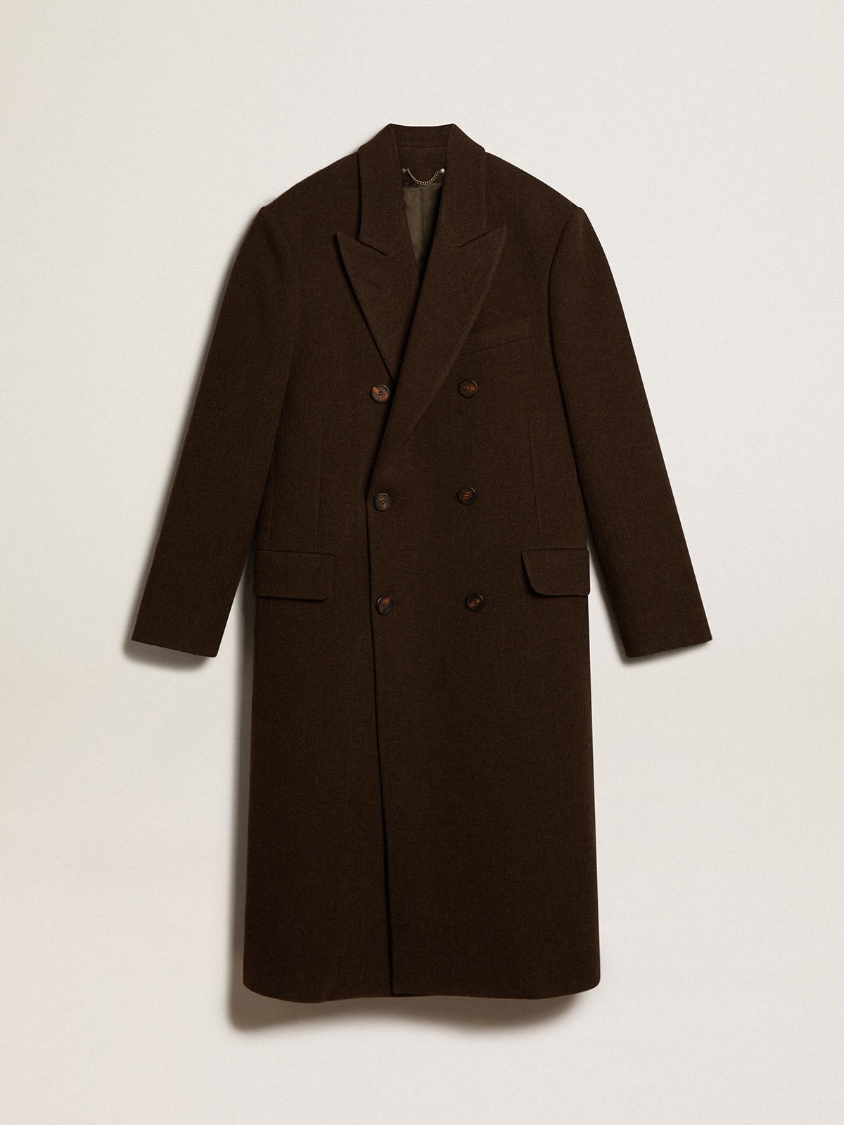 Men’s double-breasted coat in bark-colored wool - 1
