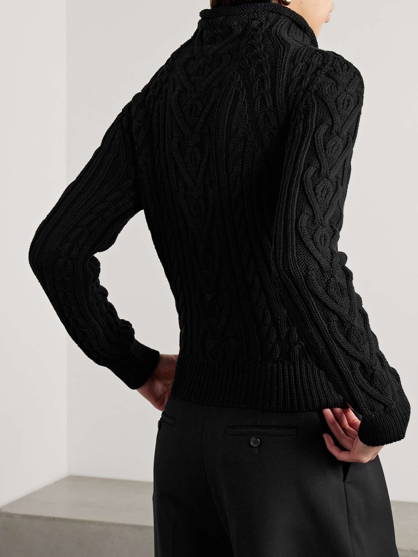 Aran cable-knit cotton turtleneck sweater - 3