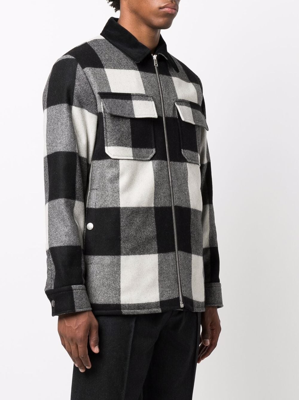 checked zip-up shirt jacket - 3