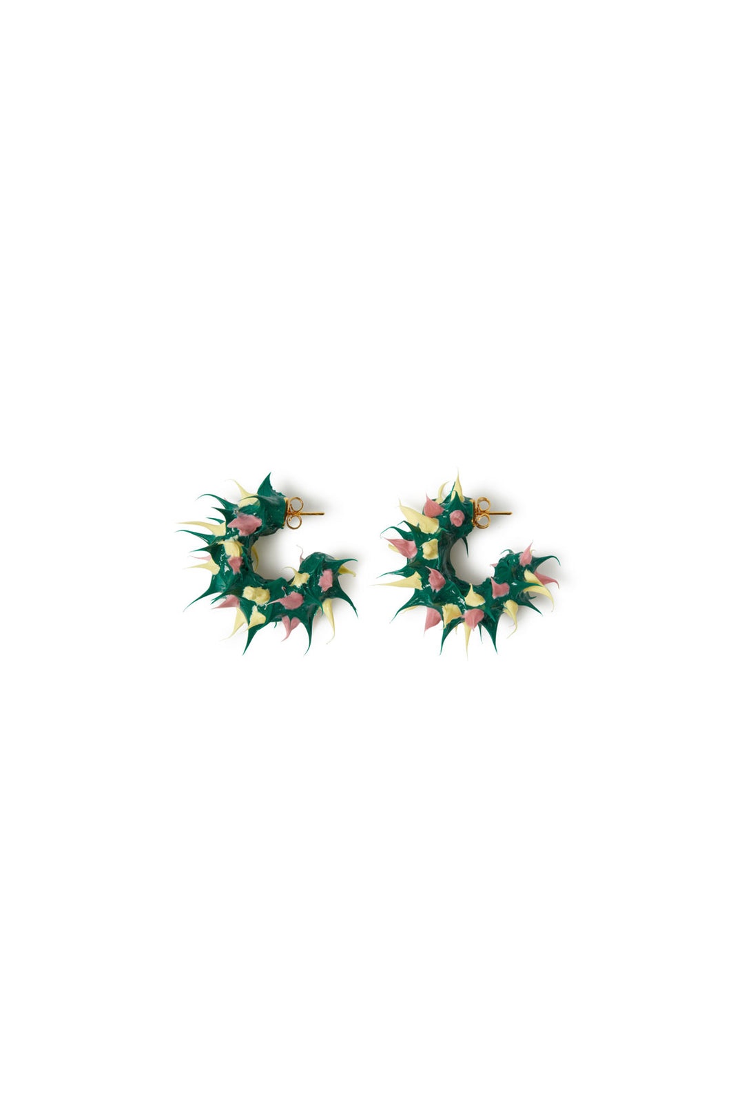 TUFT EARRINGS / pink & forest green - 1