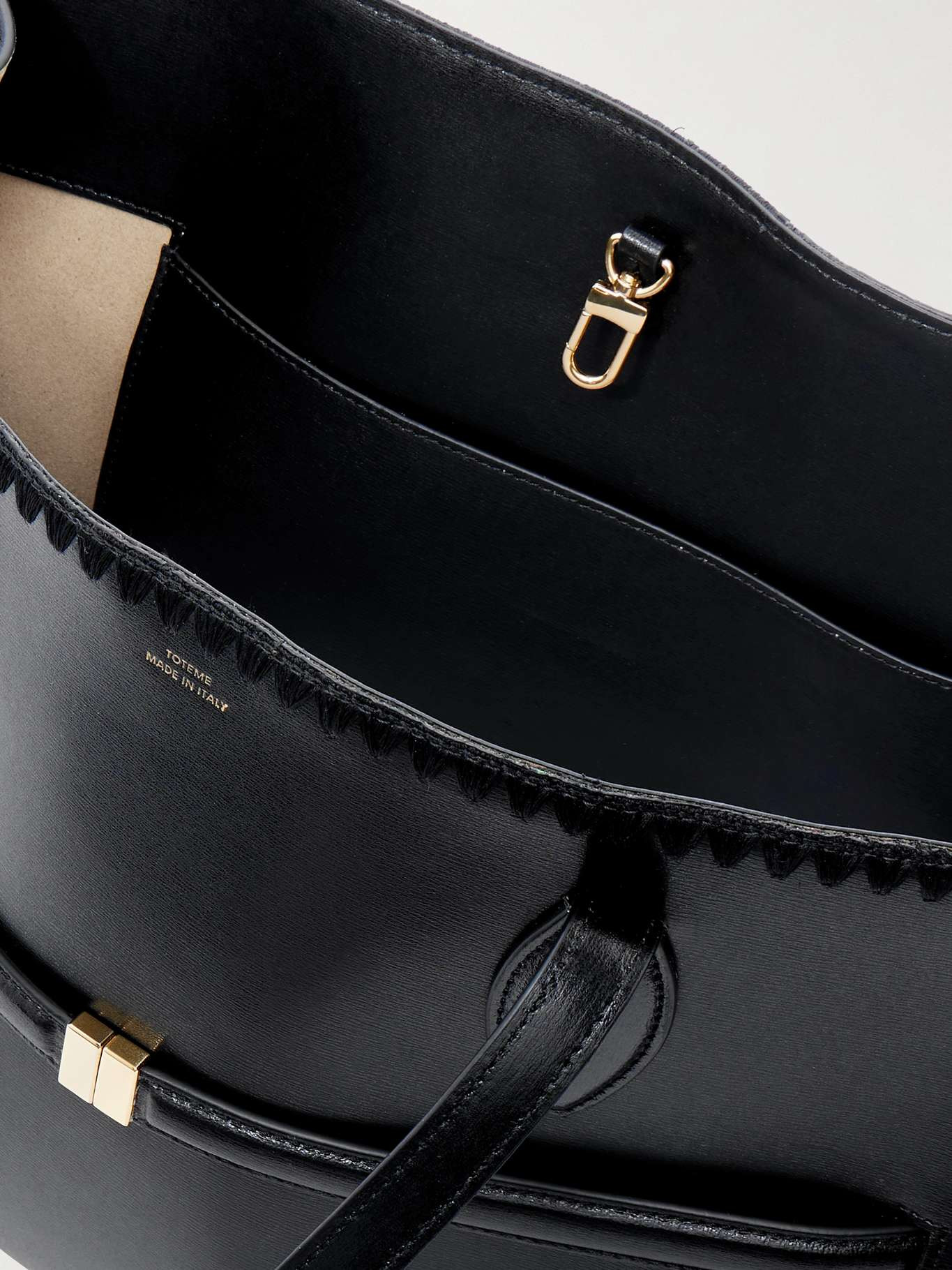 Belted whipstitched leather tote Black - 5