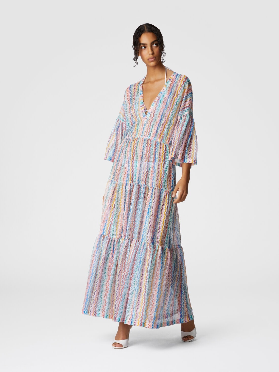 Long cardigan cover-up with V-neck - 2
