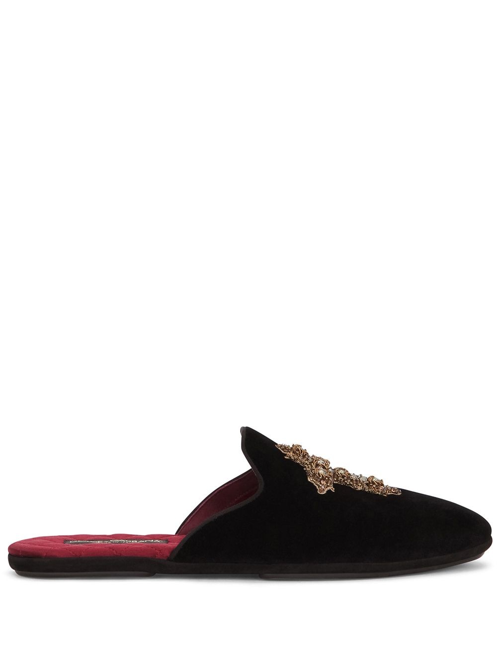 cross-embellished velvet slippers - 1