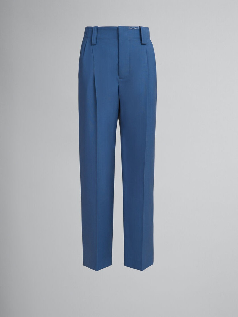 BLUE TROPICAL WOOL PLEATED TROUSERS 1