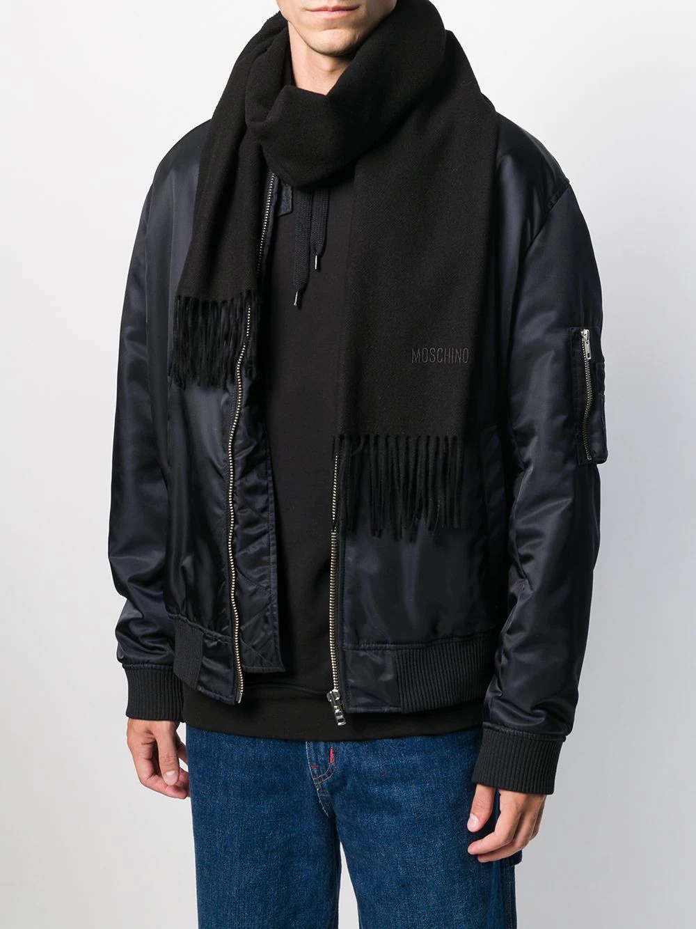 logo-embroidered fringed scarf - 2