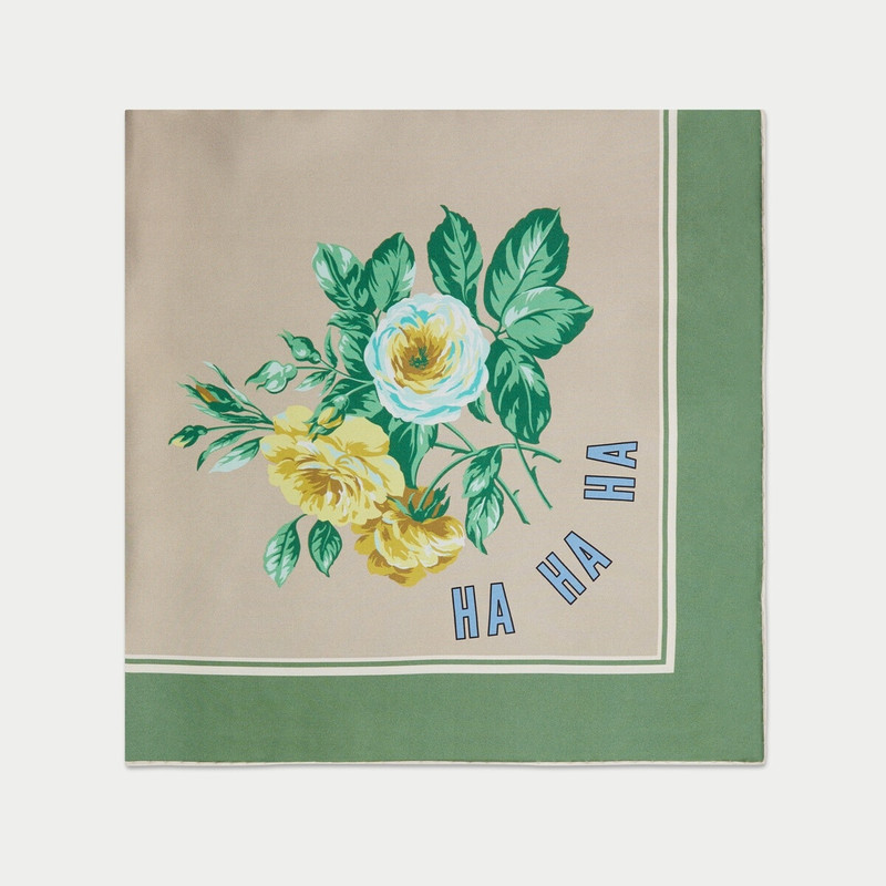 GUCCI Gucci HA HA HA flower print silk scarf outlook