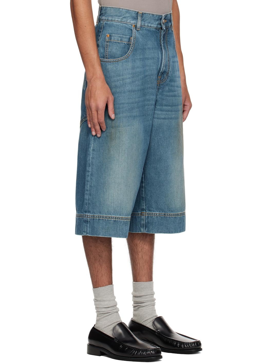 Blue Lasered Curved Logo Denim Shorts - 2