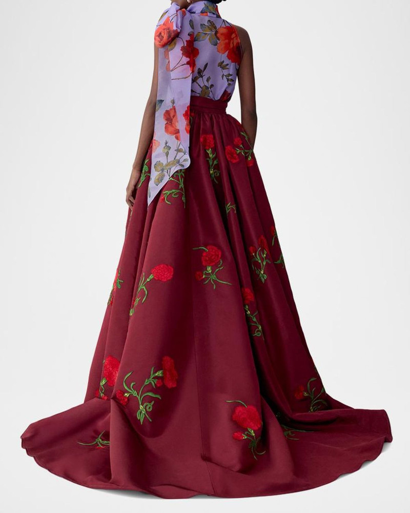 Carnation Embroidered Silk Organza Ball Skirt 3