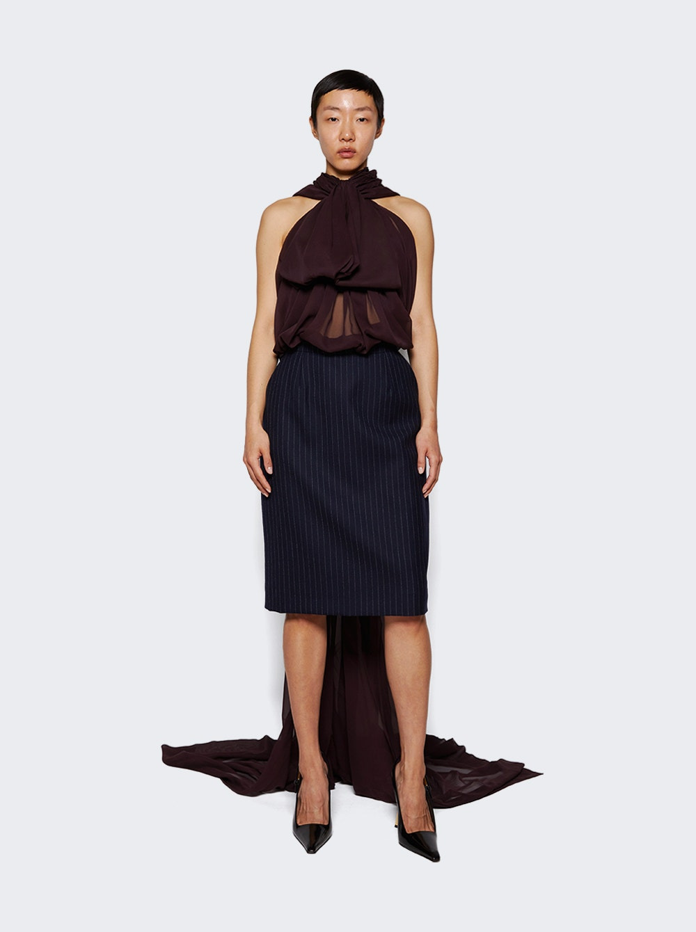 Lavalliere Neck Blouse Bordeaux Fonce - 2