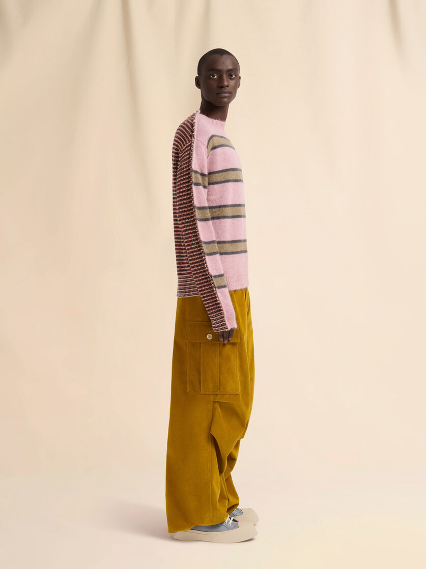 PINK STRIPED MOHAIR AND WOOL HALF-AND-HALF SWEATER - 5