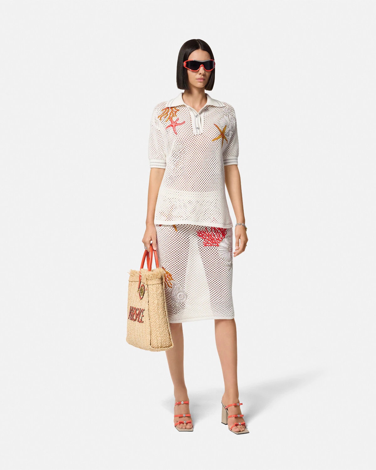 Embroidered Crochet Knit Midi Skirt - 2