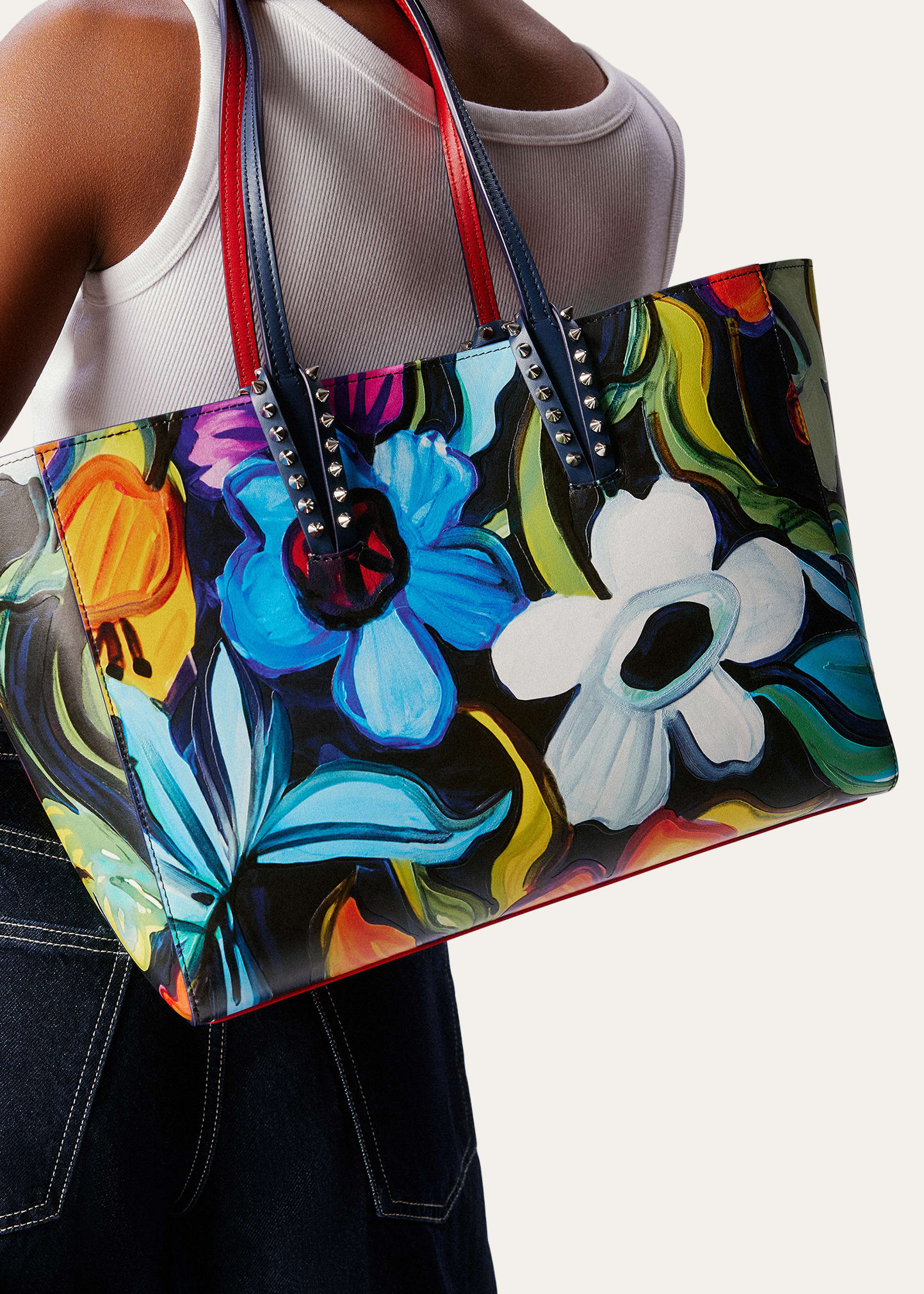 Cabata Small Tote Bag in Flower-Print Leather - 2