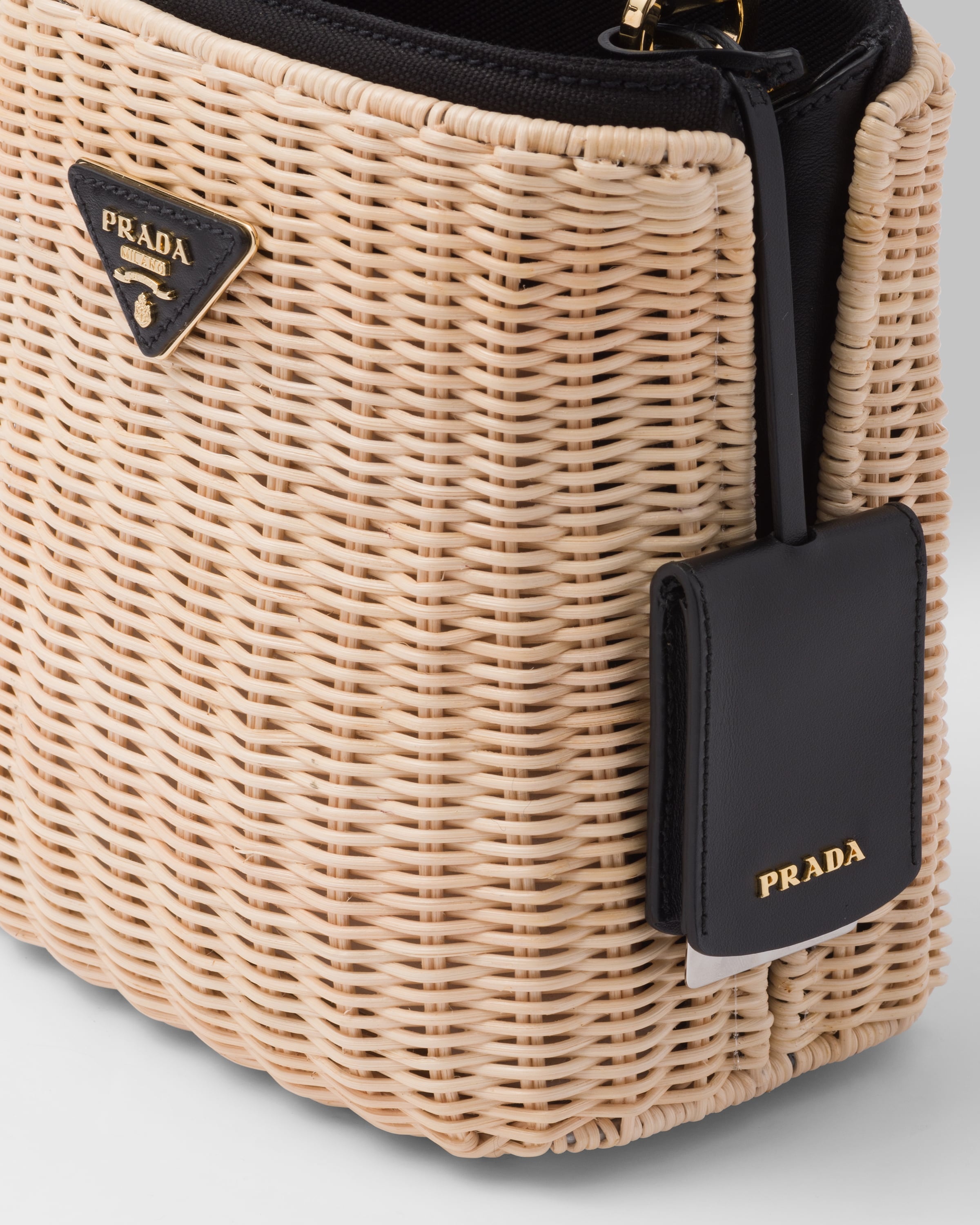 Prada Panier Wicker And Canvas Bag - Natural/white