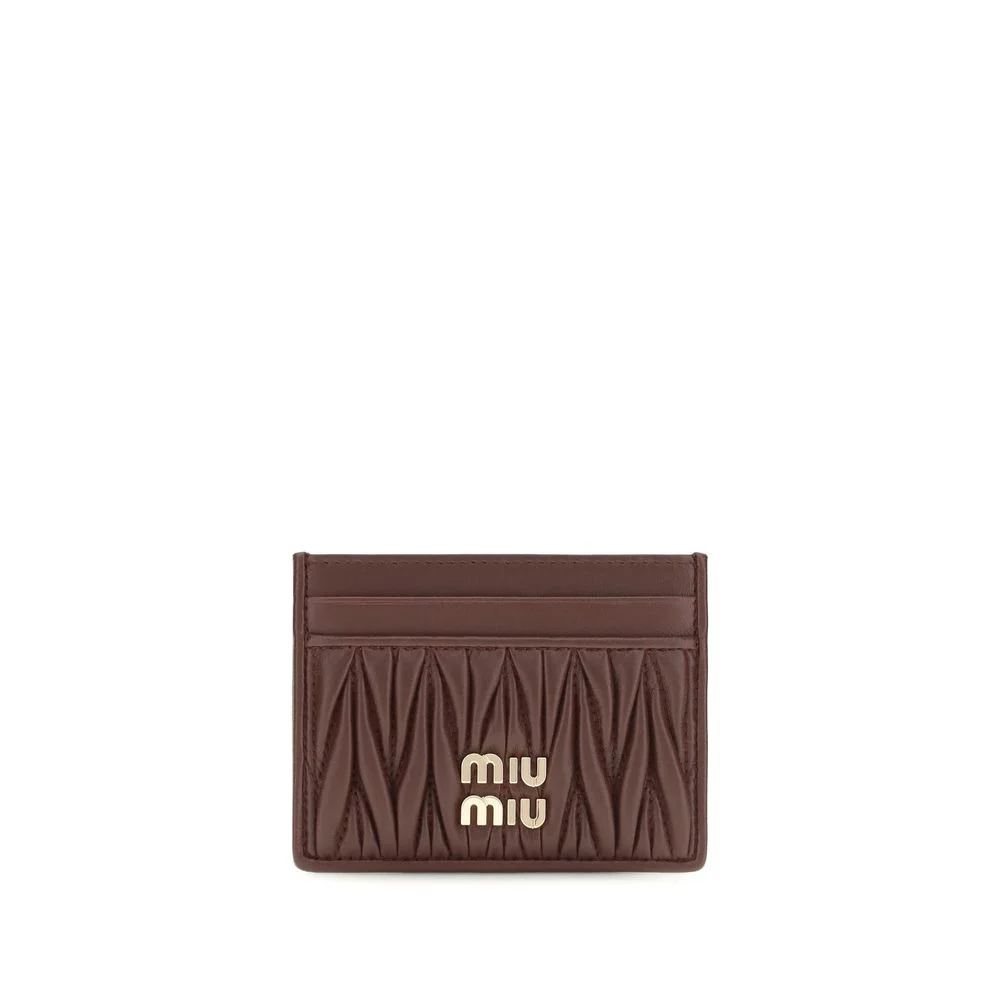 Miu Miu Matelassé Lamb Leather Card Case — Brown - 1