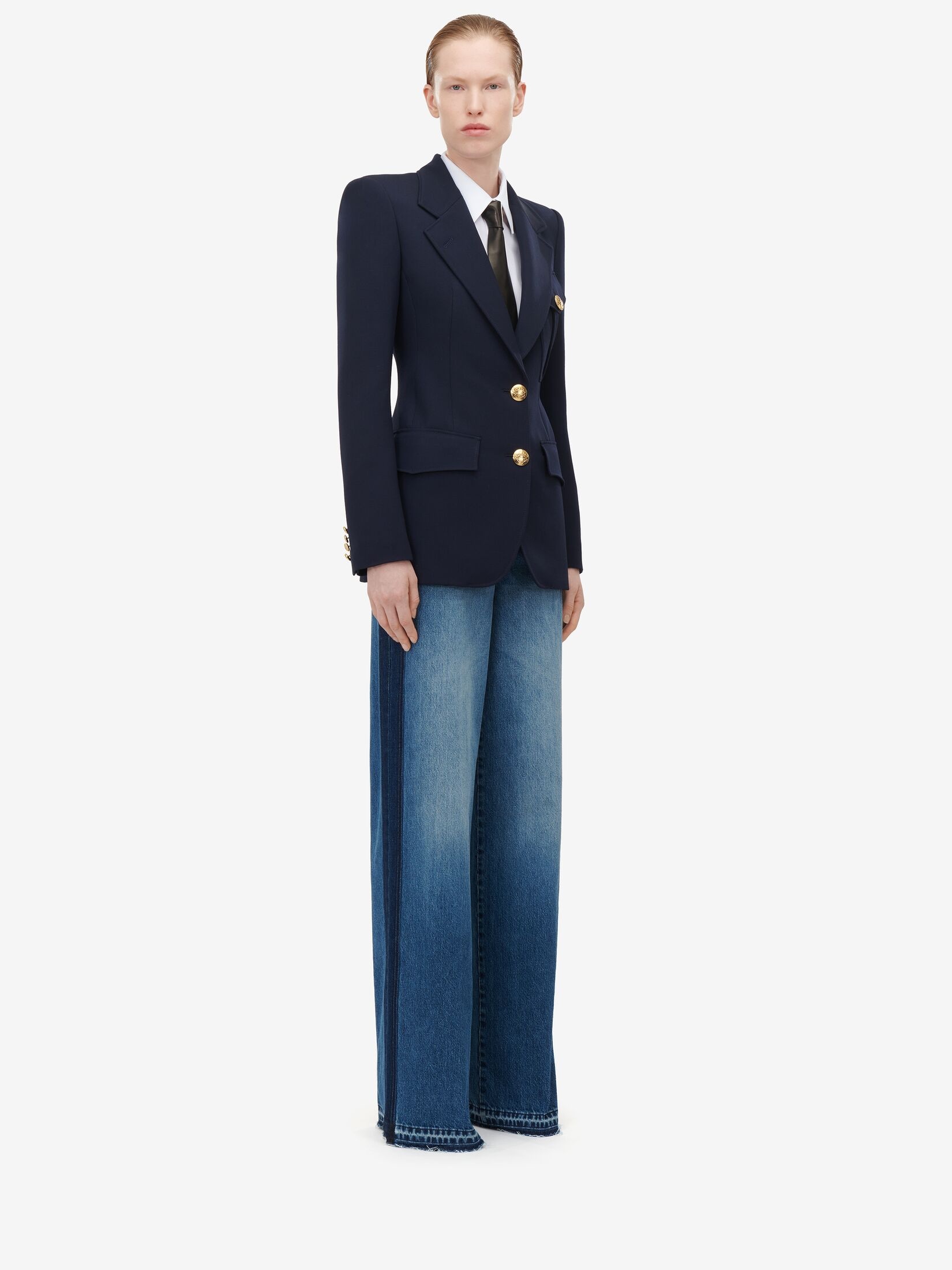 Women's Single-breasted Military Jacket in Navy - 3
